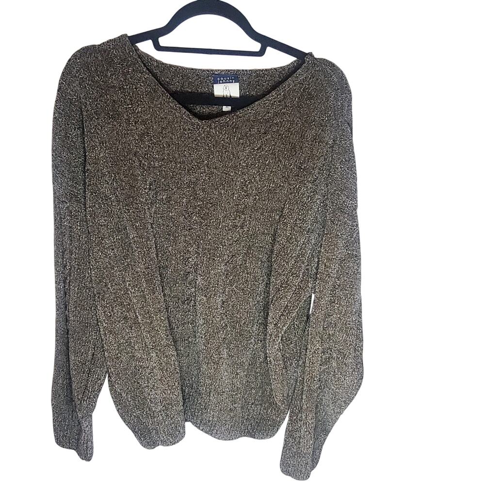 Cousin Johnny Marled Brown Crewneck Sweater XL Made in USA TINY FLAW